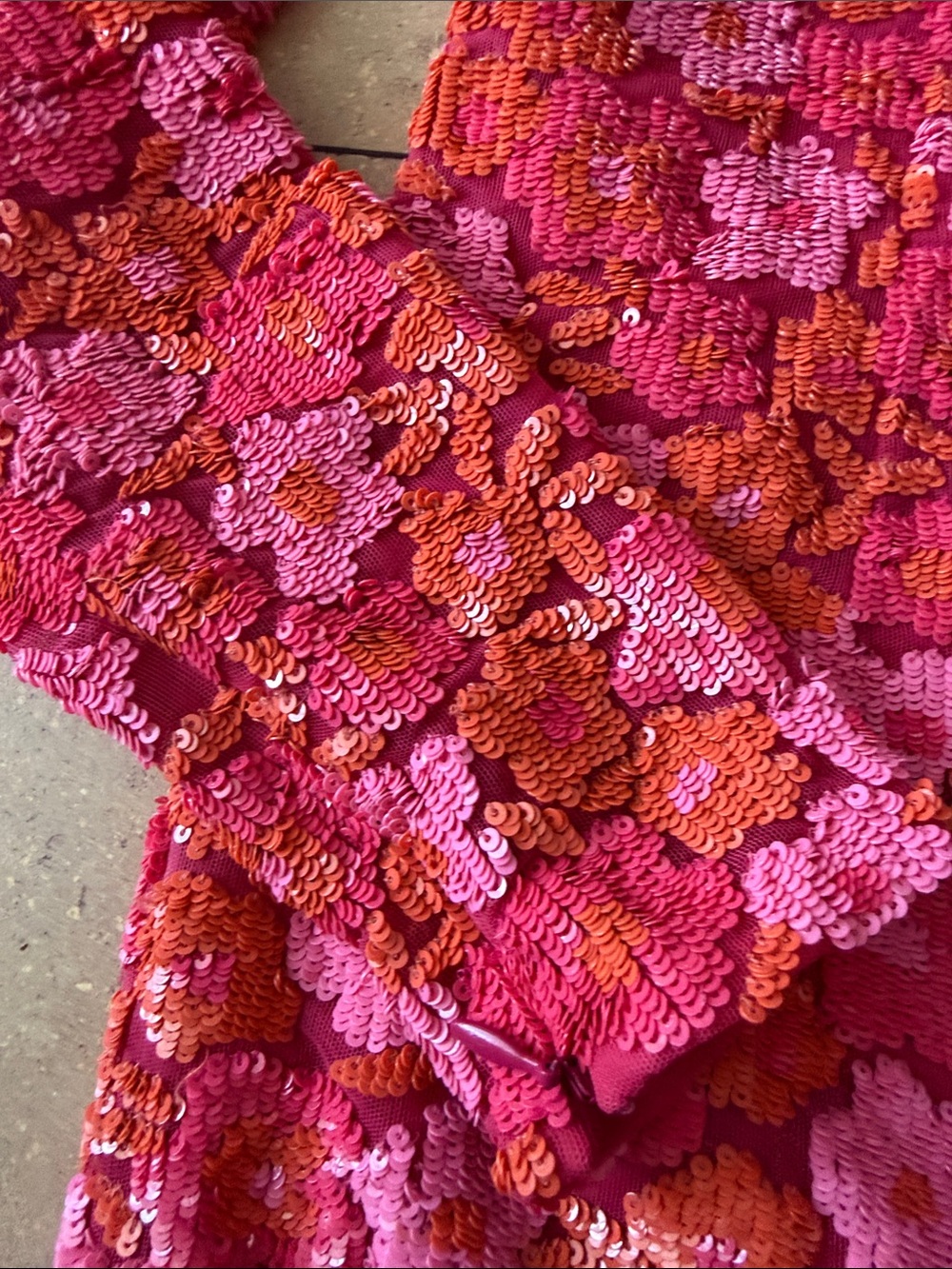 Michael Kors Collection Pink & Orange Floral Sequin Long Sleeve Sheath - Picture 3 of 5